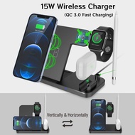 4 In 1 Wireless Charger Holder For iPhone 17 16 15 14 13 Pro MAX 15W Dock Station Watch 9 8 7 Series