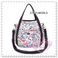 ♥小花花日本精品♥ Hello Kitty 2way帆布托特包粉色樂園滿版圖手提包側背包外出包 42157601