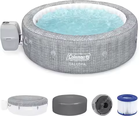 Coleman Sicily AirJet Large Round 5 to 7 Person Inflatable Hot Tub Portable Outdoor Spa with 180 Air