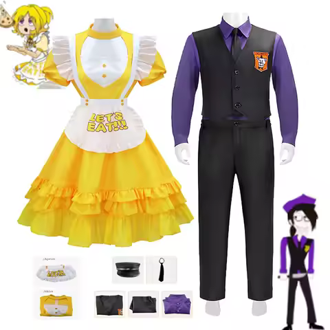 Game Animatronic Chicken Chica Cosplay Yellow Lolita Maid Dress William Afton FNaF Purple Guy Costum