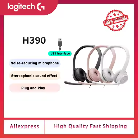 New Original Logitech H390 USB Wired Headset Stereo Headphones with Noise-Cancelling Microphone For 