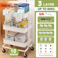 YOICE 3 Tier Trolley Cart Organizer Kitchen Utility Trolley Shelf with 10 Baskets Baby Rack Storage
