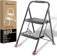 Foldable Step Ladder Stool - 2-Stepping Extension Tall Heavy Duty with Handrails, 800Lbs Capacity fo