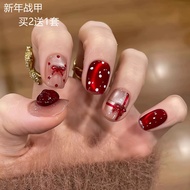 fake nails nails Red Red Apple New Year's Armor Red Polka Dot Bow Wearable Nails Whitening Manicure 