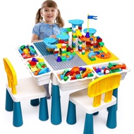 Kids Activity Table Toddlers Kids Table and Chair Set with 152Pcs Large Marble Run Building Blocks A