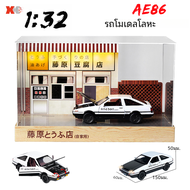 Initial D Toyota AE86โมเดลรถยนต์อัลลอยด์1/32 Fujiwara ร้านเต้าหู้จำลองฉากกับดึงกลับของเล่นโลหะรถของขวัญสำหรับเด็กผู้ชาย