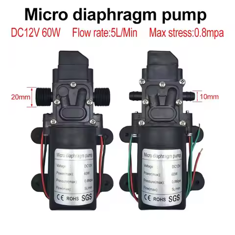 DC 12V 60W 120PSI 5L/Min High Pressure Diaphragm Water Pump Micro Electric Water Pump Self Priming P