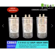 Fully Automatic Washing Machine Starter Capacitor CBB60/65 7.5 uf 8uf 8.5 uf 10uf 12uf+60UH 500VAC C