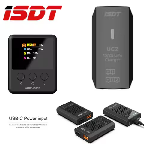ISDT 608PD DC 240W/10A USB C 140W/5A Smart Digital Charger PD60 60W 6A UC2 1S/2S LiPo Smart Battery 