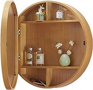 Round Bathroom Mirror Cabinet, Storage Cabinet Kitchen Medicine Cabinet Bathroom Cabinet Wall Mounted Over The Toilet Space Saver, Wooden 3 Level,Wood_?50cm (Wood ?60cm)