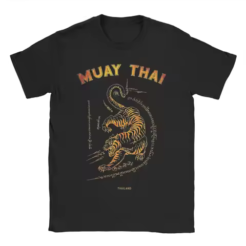Muay Thai Tiger Sak Yant Tattoo Kickboxing Thailand T Shirt Men Women T-Shirt Crew Neck Tee Shirt Sh
