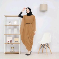 [FREE HIJAB] Fanny Midi Dress Kombinasi Jumbo Crinkle Mix Rayon Motif Bunga Busui Friendly - Midi Dress Kombinasi Jumbo