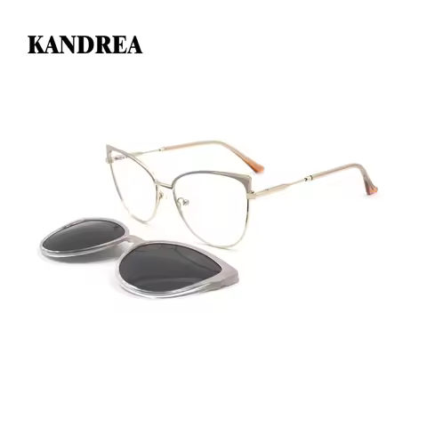 KANDREA Vintage 2 In 1 Clip On Glasses Frame Women Brand Design Polarized Sunglasses Optical Prescri