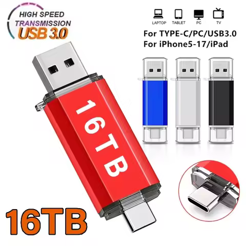 New 16TB 2 In 1 OTG USB Flash Drive 3.0 Type C 8TB 2TB 1TB Pendrive For iPhone Samsung Huawei Xiaomi