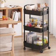 3-tier Multipurpose Bedroom Kitchen Bathroom Trolley Rack- Hana 3-Layer Plastic Trolley Rack Kitchen Wheel Rack Multipurpose Trolley Stacking Rack - Black