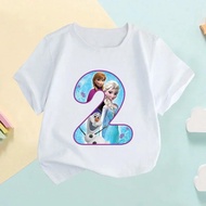 Frozen Elsa Anna Princess Number Bow Print Kids Tshirt 1 2 3 4 5 6 7 8 9 Years Birthday Baby Boys CO
