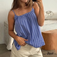 HANNIE House- Women ́s Summer Stripe Print Spaghetti Strap Scoop Neck Loose Camisole