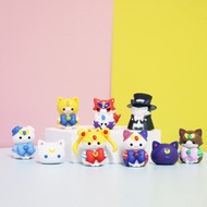 9pcsset Anime Sailor Moon Cartoon Kawaii Cat Manga Statue Figurines PVC Action Figure Collectible Model Toys Cake Decoration