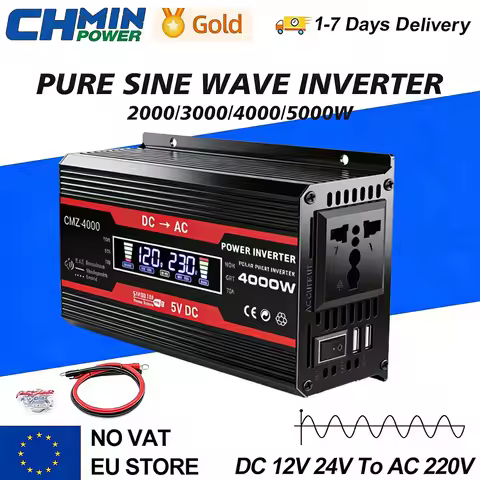 Home Emergency Power Inverter CMZ-4000 12V to 110V 220V 300W 4000W Peak LCD Display Medical Device C