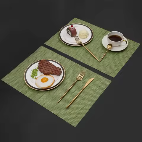 1/4/6PCS 30x45cm Square PVC Green Table Mats Pad Anti-Skid Washable Woven Vinyl Christmas Placemat f