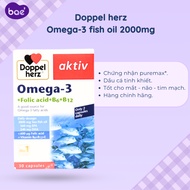 Doppelherz Omega 3 fish oil supplemented with Omega 3, Folic Acid for health support 30 tablets -Bae