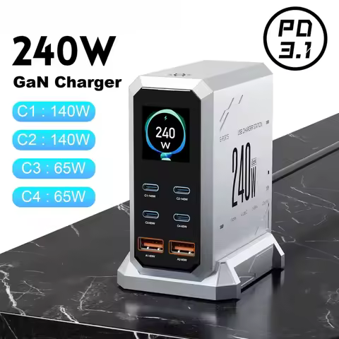 New240W GaN Charger PD3.1 140W USB Type C 6 Ports PPS PD Desktop Fast Charging Station for MacBook L