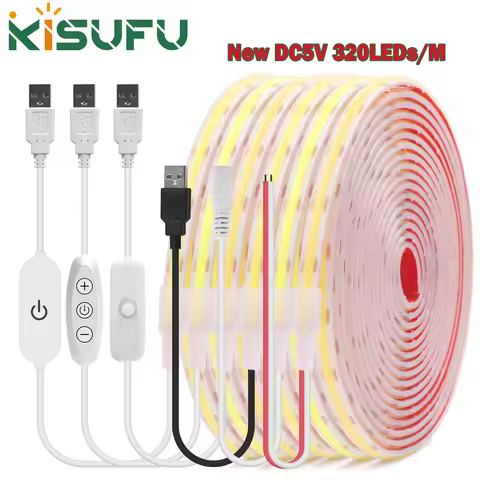 IP68 Waterproof COB LED Strip DC5V 320LEDs/M 3000K 4000K 6000K RA90 Dimmable Adhesived Tape Swim Poo