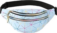 Fanny Pack for Women 80s 90s Fashion Blue Holographic Waist Packs Waterproof Fanny Packs Sparkly Sma