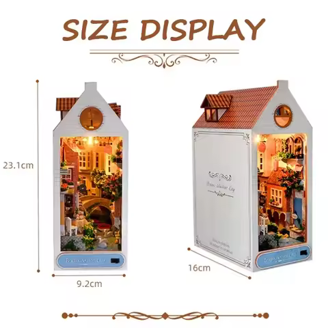 Bruges Ancient City Bookshelf Home Decoration Retro DIY Wooden Book Nook Shelf Insert Miniature Kits