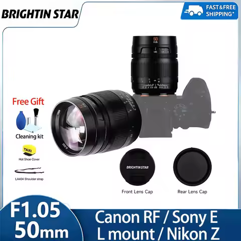 Brightin Star 50mm F1.05 MF Full-Frame Large Aperture Manual Lens for Canon RF R10 Sony E A7iii A640