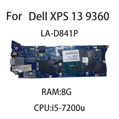 4N87K For Dell XPS 13 9360 LA-D841P Laptop Motherboard With CPU:i5-7200U RAM:8G