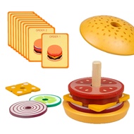 Wooden Burger Stacking Toys, Montessori Toys for Toddlers Fine Motor Skills Toys Educational Learnin