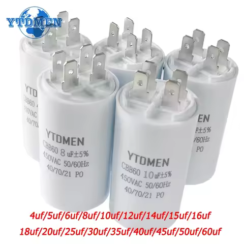 1PCS 450VAC CBB60 Motor Run Capacitors 4pin Dual Insert Starting Capacitor 4UF-60UF for Air Compress