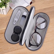 2 in 1 Eyeglasses Contacts Lens Case Box Holder with Mirror Tweezers Solution Bottle Lens Box Stick for Home Office School Travel