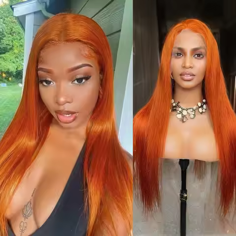 Orange Synthetic Hair Long Straight Lace Wig Natural Silk Straight Heat Fiber Lace Front Wigs Women 