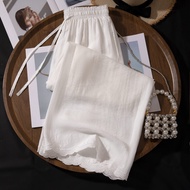 Quần Ống Rộng Bằng Lụa Băng Màu Hồng Co Giãn Cho Nữ Mùa Hè Mỏng Mới 2025 Quần Lụa Tơ Tằm Vải Lanh Mỏ