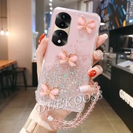 Softcase for Honor 70 5G 50 Lite X7 X8 X9 4G 2022 New Glitter Bling Smartphone Casing with Hand Rope Strap Crystal Butterfly Phone Case Transparent Back Cover Honor70 HonorX8