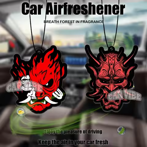 Samurai Demon Warrior Car Freshener Pendant — Mirror Hanging Scent Strip, Car Decor, Gift for Friend