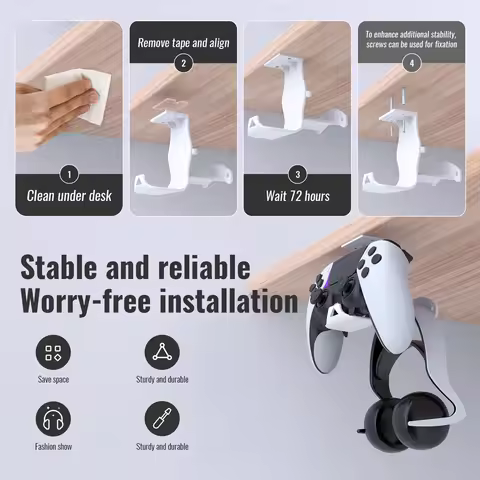 Under Desk/Wall Mount Controller Holder with Gaming Headphone Stand Wall Rack Wall Mount Wall Hanger