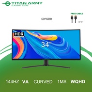 TITAN ARMY 34” Curved 2K WQHD 144Hz 1ms 99%sRGB Adaptive Sync Ultrawide 21:9 Gaming Monitor (C34CHR)