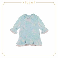 KLOSET Long Sleeve Midi Dress (SS18) เดรสชุดเด็กคอปก แขนยาว ผ้าพิมพ์ลายดอก