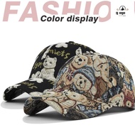 GOGOU -Teens Caps, Cartoon Bear Print Cute Bear Baseball Cap, Cotton Little Bear Print Duckbill Cap