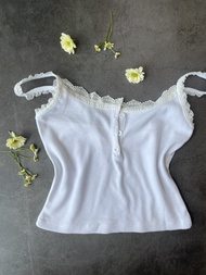 Hebe Top | Áo Hai Dây Cotton Thun Gân Viền Ren Có Nút Mềm Mại Thoáng Mát Thời Trang Pepper Clothing