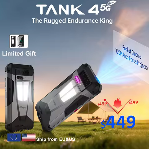 Unihertz by 8849 Tank 4 Smartphone 5G Built-in 720P Projector 512GB ROM 24GB RAM 11600mAh Dimensity 