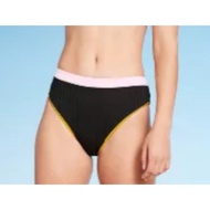 [ SUNN LAB ] Women's Ribbed Two Toned High Waist Bikini Bottom - Black