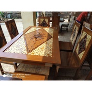 Coin dining table with 6 teak chairs / minimalist teak wood dining table with 6 chairs / dining tabl
