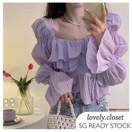 Lilac Cute Crop Top Women Clothes Korean Top Layered Top Long Sleeve Top Pretty Tops Women Summer Aesthetic Clothes