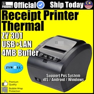 Official Zywell ZY301 80mm Thermal Receipt Printer For Pos System (USB+LAN)