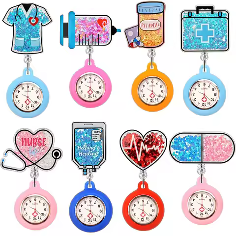 Quicksand Stars Hospital Acrylic Injector & Stethoscope Retractable Nurse Doctor FOB Pocket Watches 
