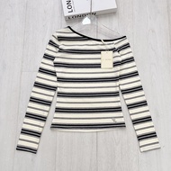 เสื้อแขนยาวปาดไหล่ เสื้อแขนยาวไหมพรมลายทางปาดไหล่ หน้าหนาว ภูเขา งานเกาหลีผ้านิ่มมาก G-rose (G028)